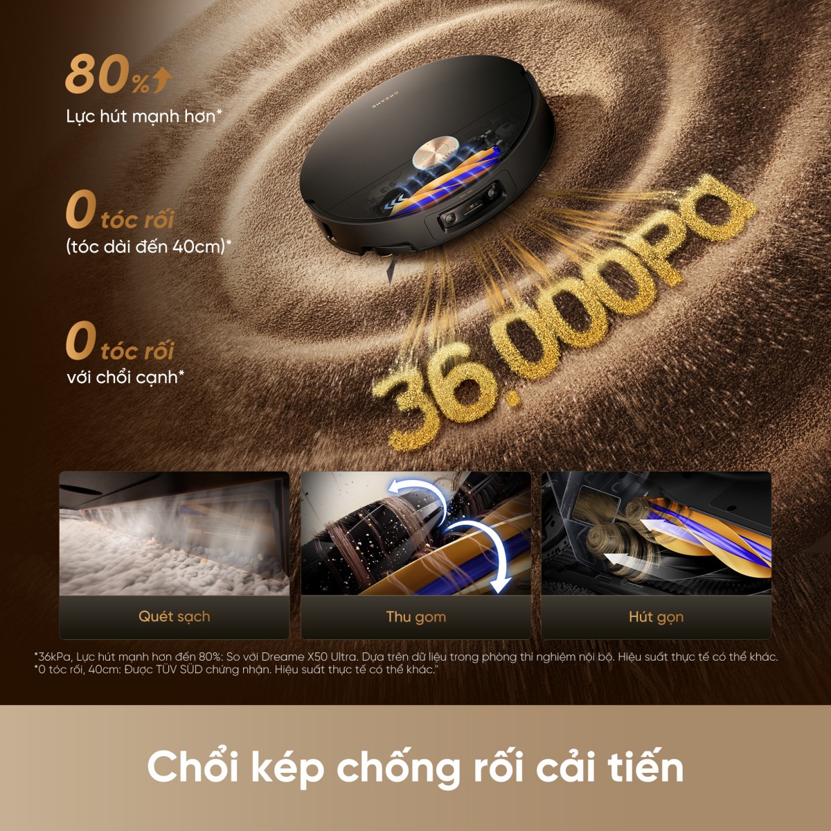 Dreame X60 Ultra lực hút cực đại với chổi kép