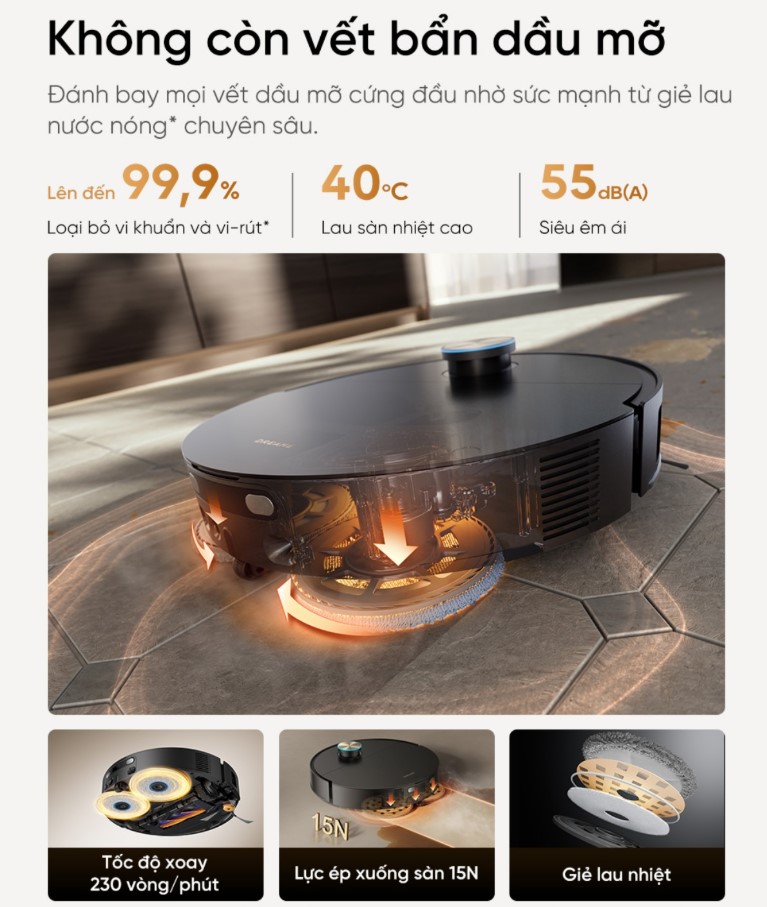 Dreame X60 Ultra tẩy sạch vết dầu mỡ