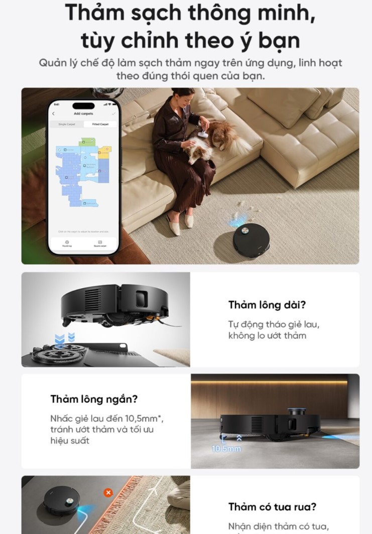 Dreame X60 Master chế độ vệ sinh thảm